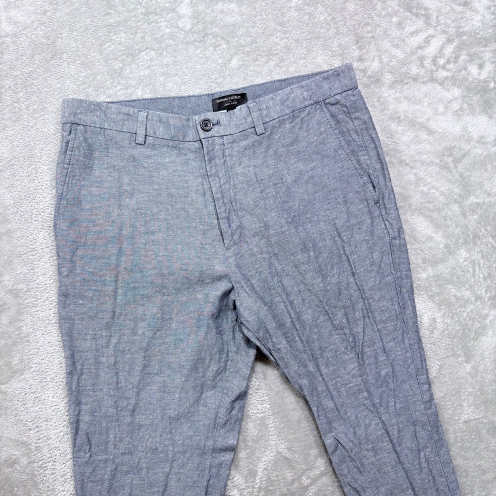 Banana‎ Republic Aiden Chino Pants Mens 35x30 Blue Grey Linen Cotton Blend Slim